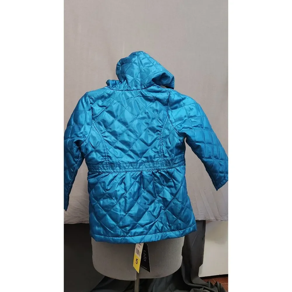 NEW London Fog Youth Blue Hooded Light Weight Quilted Puffer Jacket Sz 5